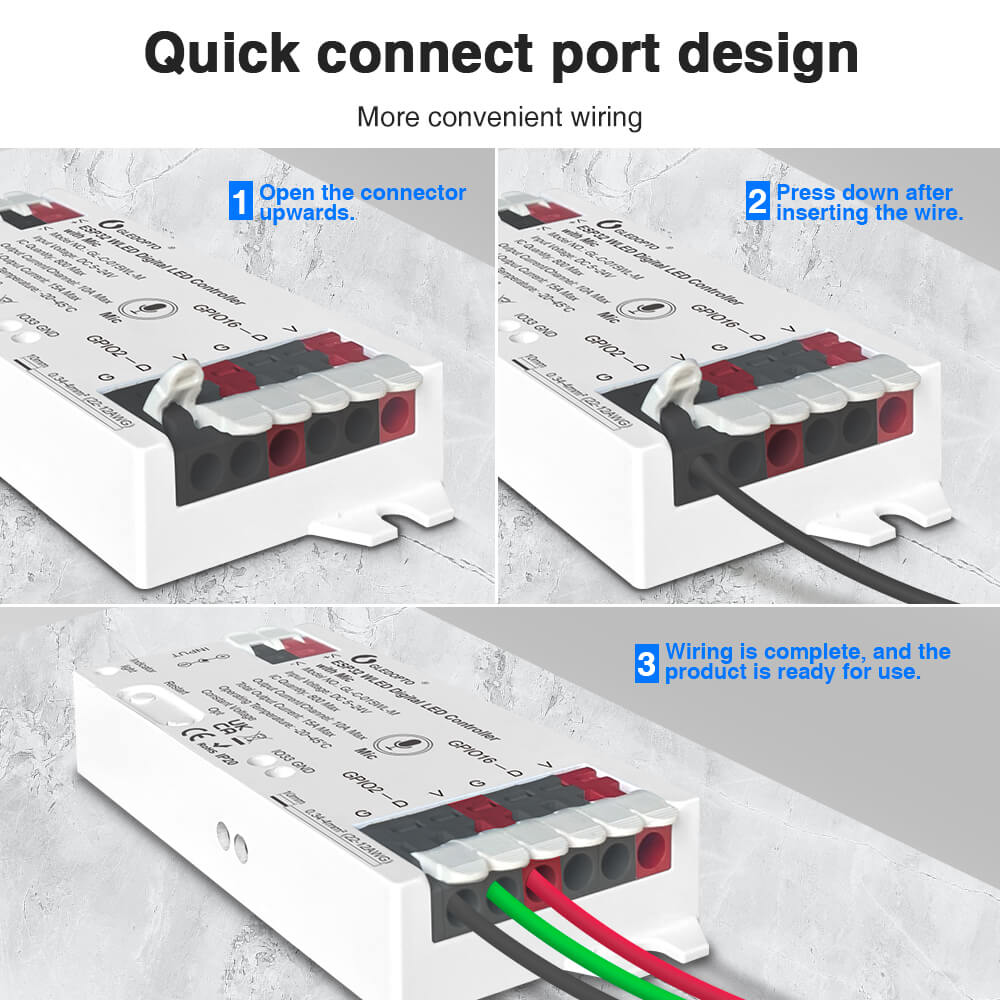 ESP32 WiFi LED controllers with quick connect port design