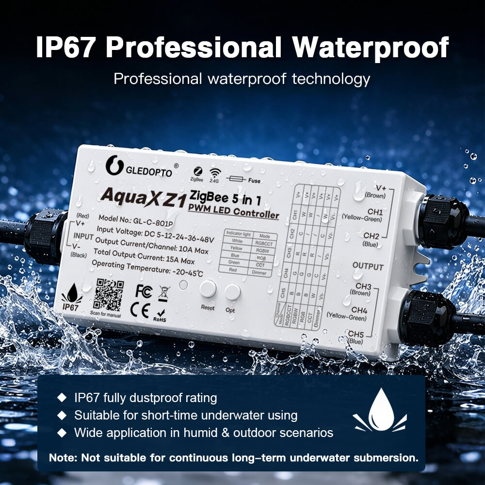 The Gledopto PWM LED controller with IP67 waterproof level