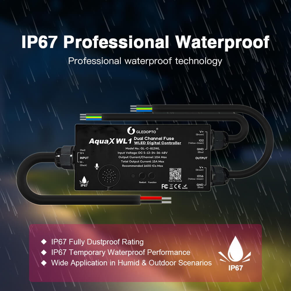 The Gledopto LED controller is IP67 waterproof