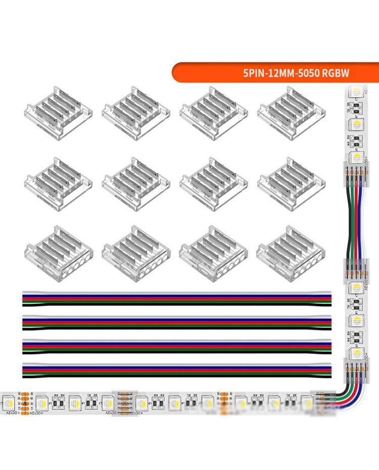 5-pin 10mm rgbw connector for rgbw led strips to wire connection