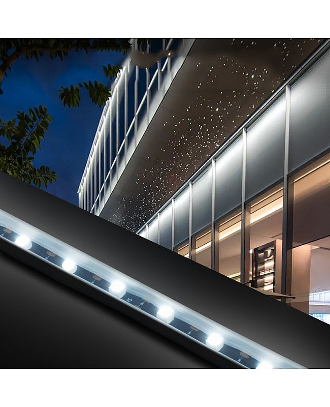 The waterproof low-voltage strip lights installed on the walls as wall washer lighting.