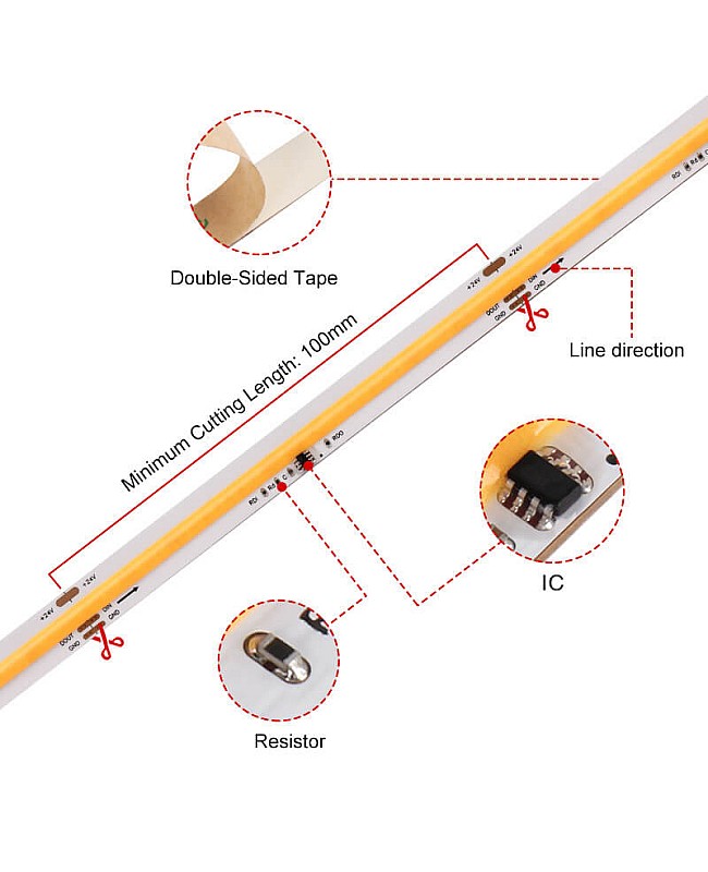 The structure of the warm white addressable COB LED strip lights
