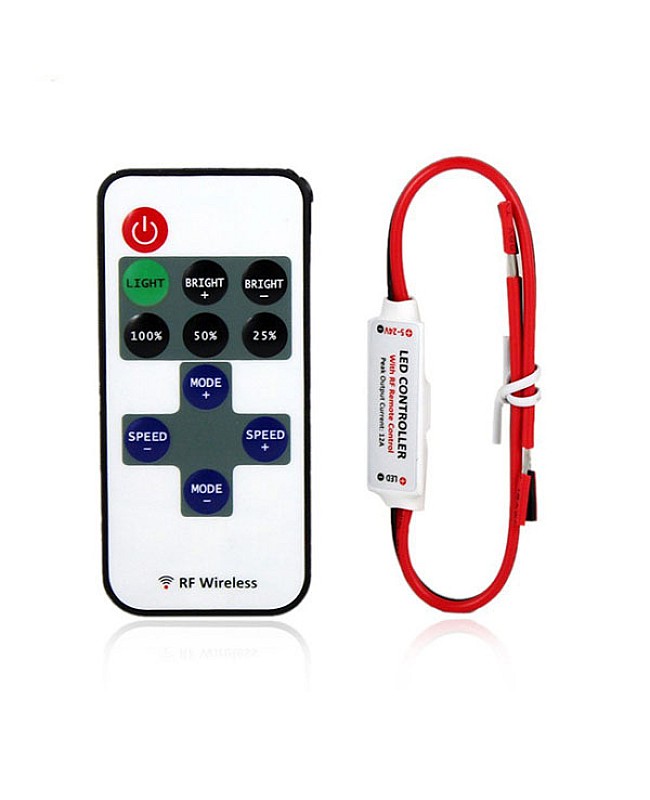 Mini LED dimmers with 11 keys RF remote for adjusting the brightness of single color LED lights