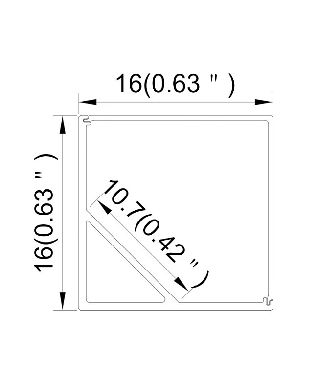 The dimension of corner mounted aluminum LED channels