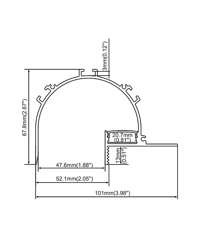The dimension of drywall recessed LED profile