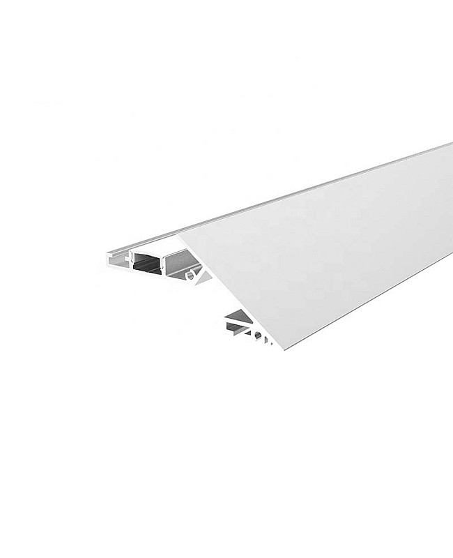 White plaster-in aluminum profiles for dropped ceiling cove lighting.