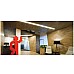 The 125mm wide LED strip channels installed in the ceiling in offices