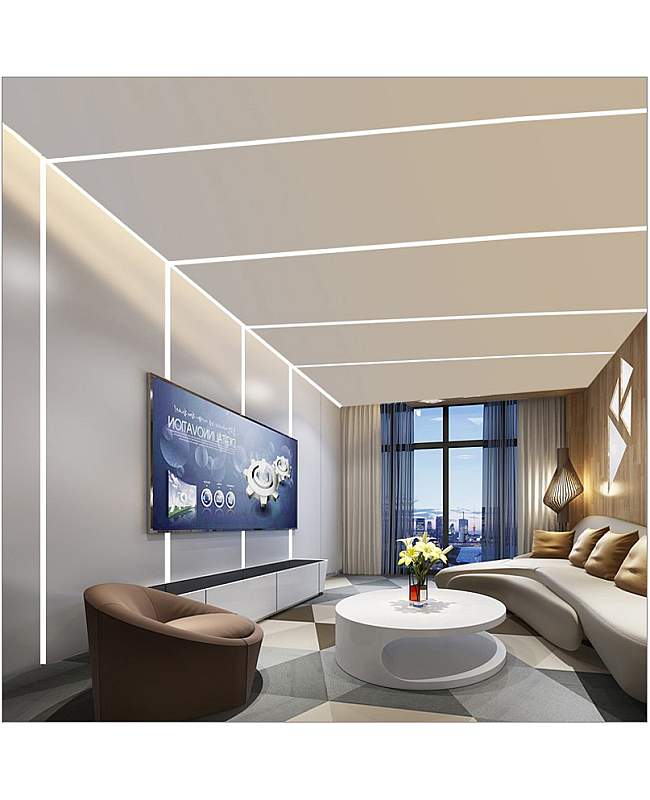The aluminum channels installed on ceiling and wall for LED linear lighting