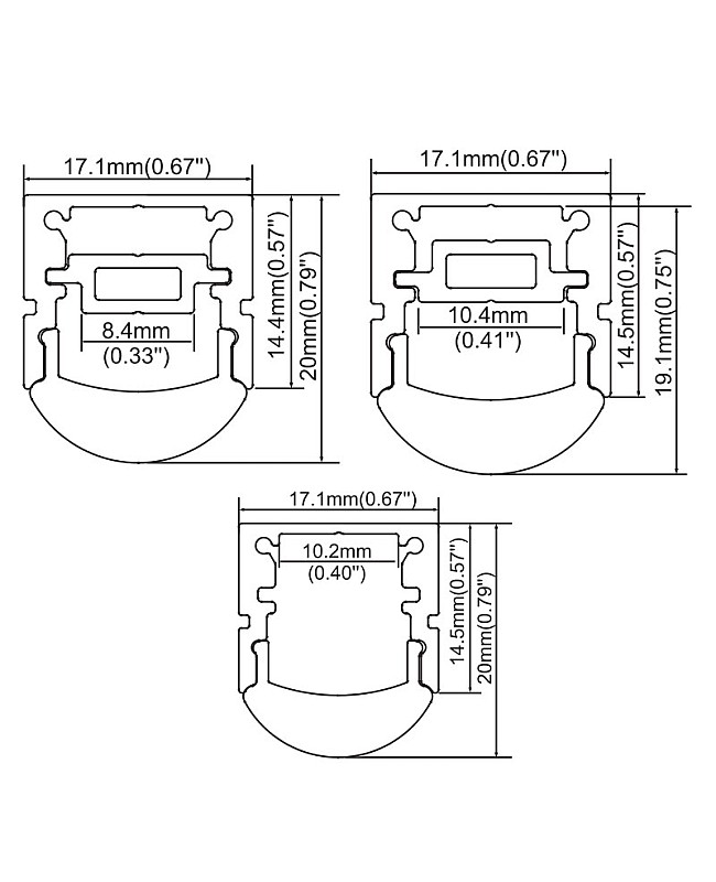 The dimension of angle adjustable LED strip profile housing