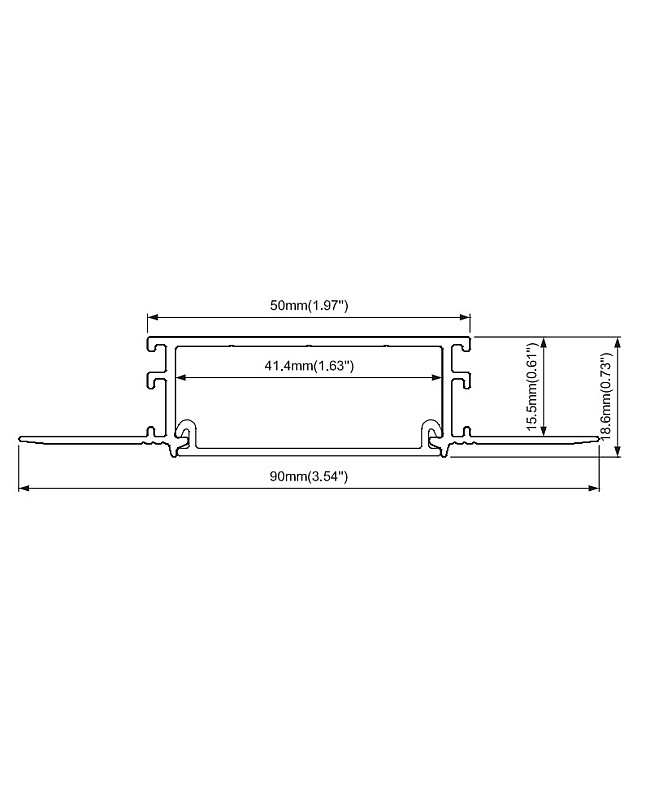 The dimension of seamless plaster-in light strip profiles