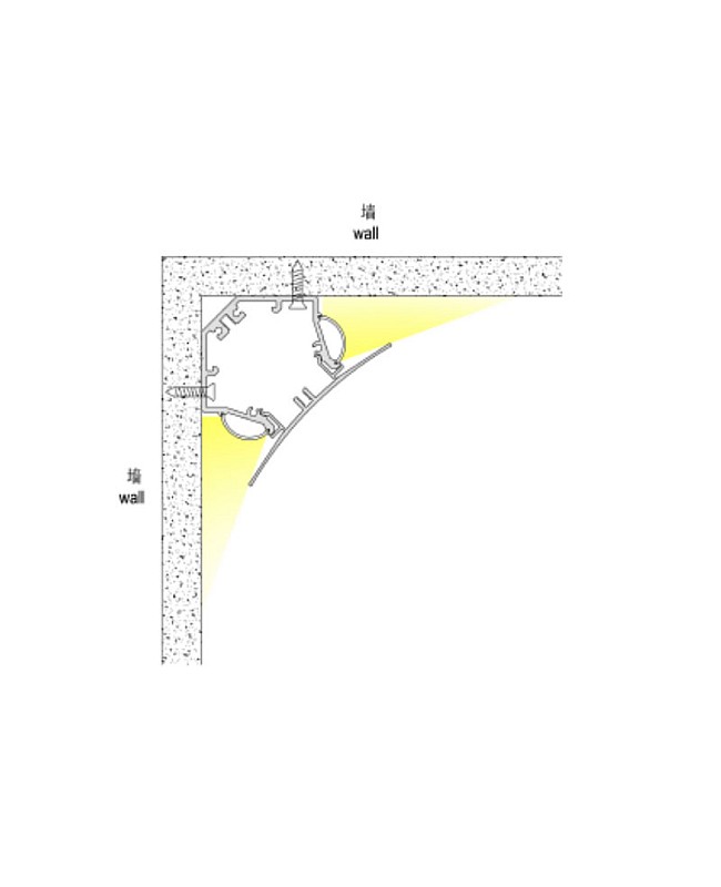 Wall to ceiling corner LED light profiles with dual light slots