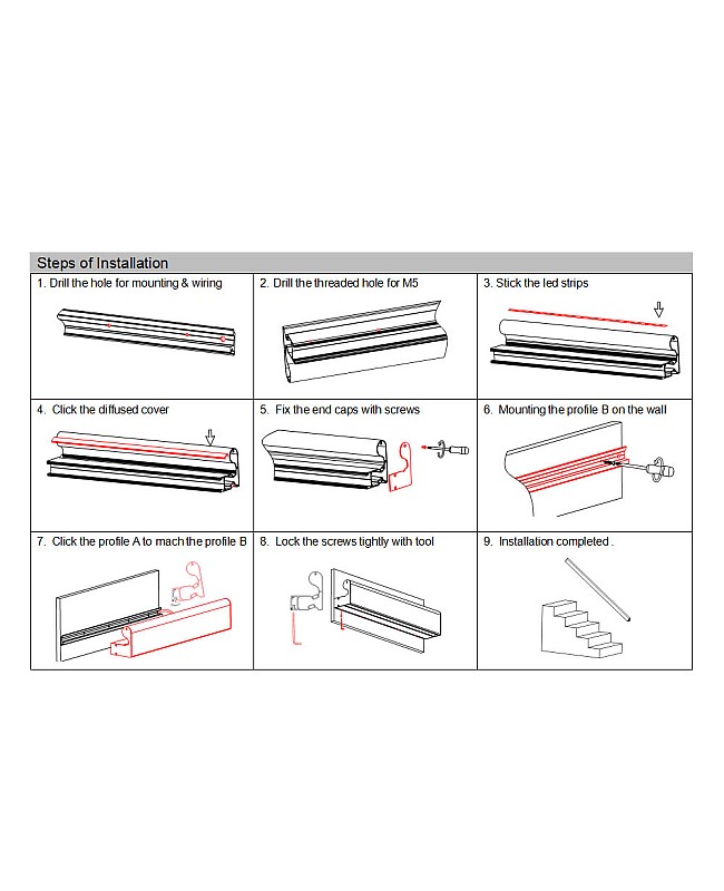 The steps of installing the LED strip handrail lighting systems
