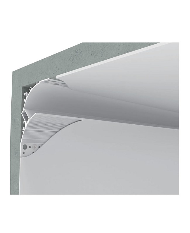 The plasterboard LED channels can be seamlessly embedded into the ceiling wall junction