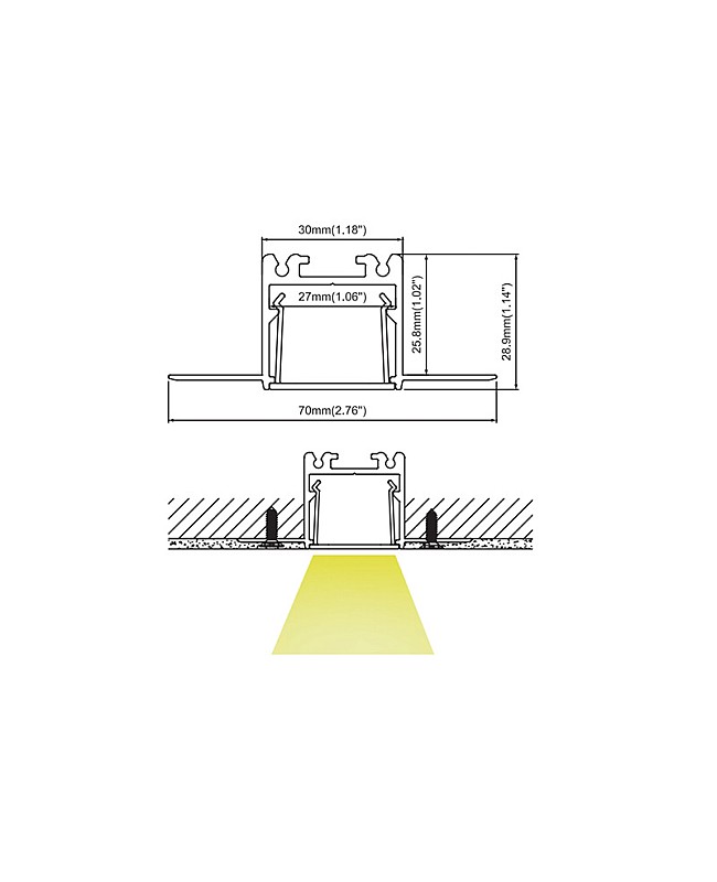 The dimension and install method of drywall recessed LED profiles with anti-glare covers
