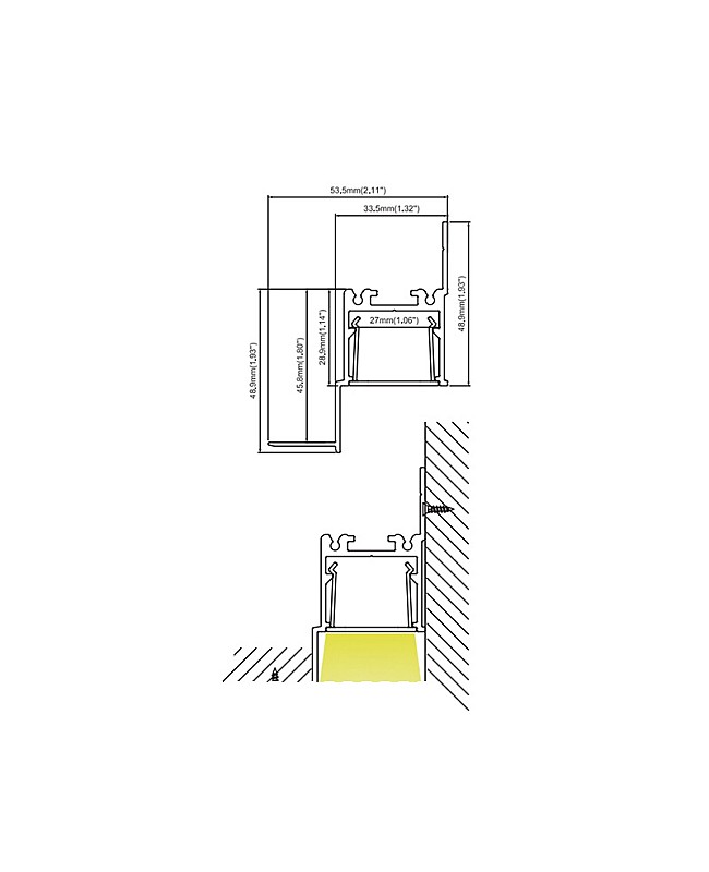 The dimension of room perimeter lighting profiles and lighting effect.