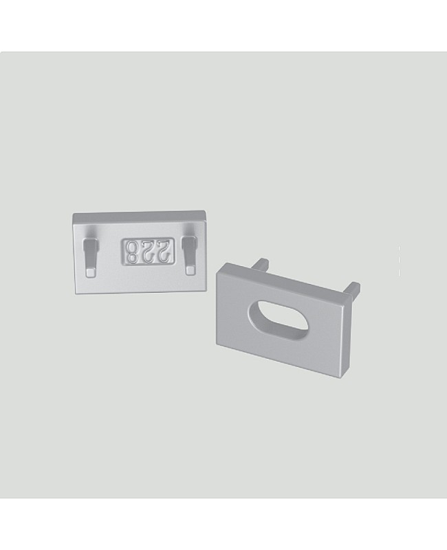 End caps with and without wire holes for ALP228 under cabinet LED profiles.
