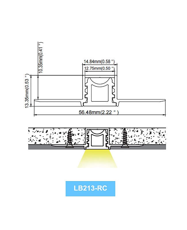 LB213-RC flexible drywall LED channels dimension and lighting direction