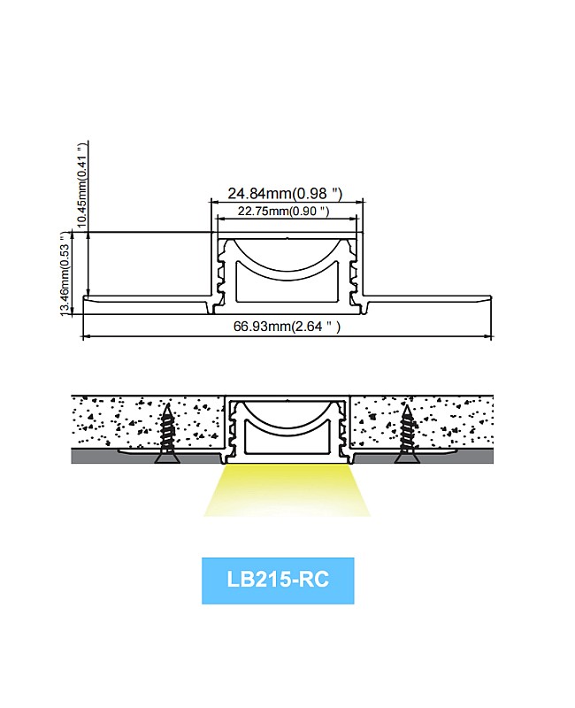 LB235-RC bending plaster-in LED profile size lighting direction