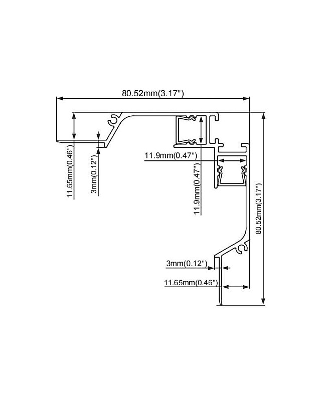 The dimension of cornice LED channel