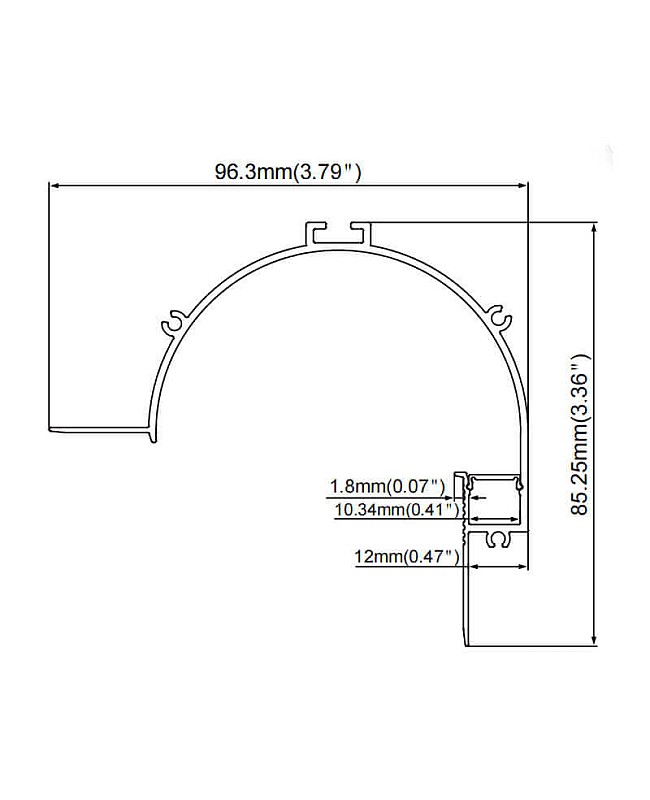 The dimension of cove lighting arch reflector LED channel