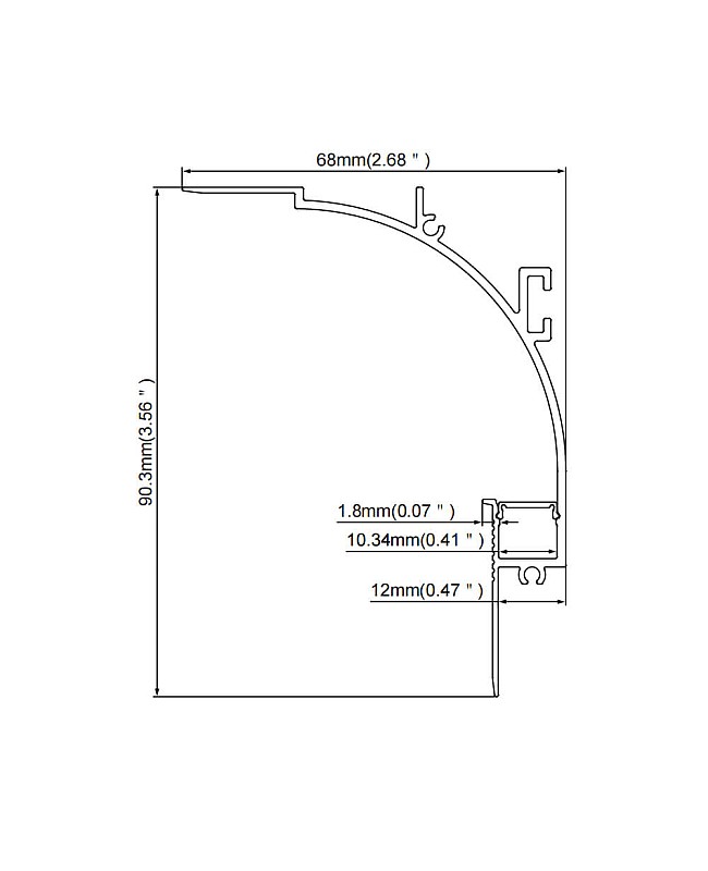 The dimension of ledbe cove light LED profile