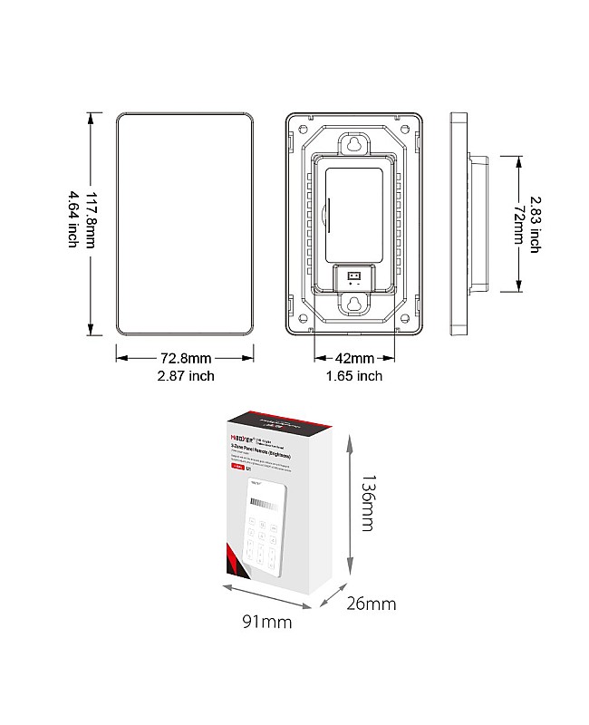 The demension of the MiBoxer remote and base.