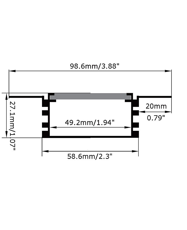 The dimension of trimless recessed bendable LED channel for drywall
