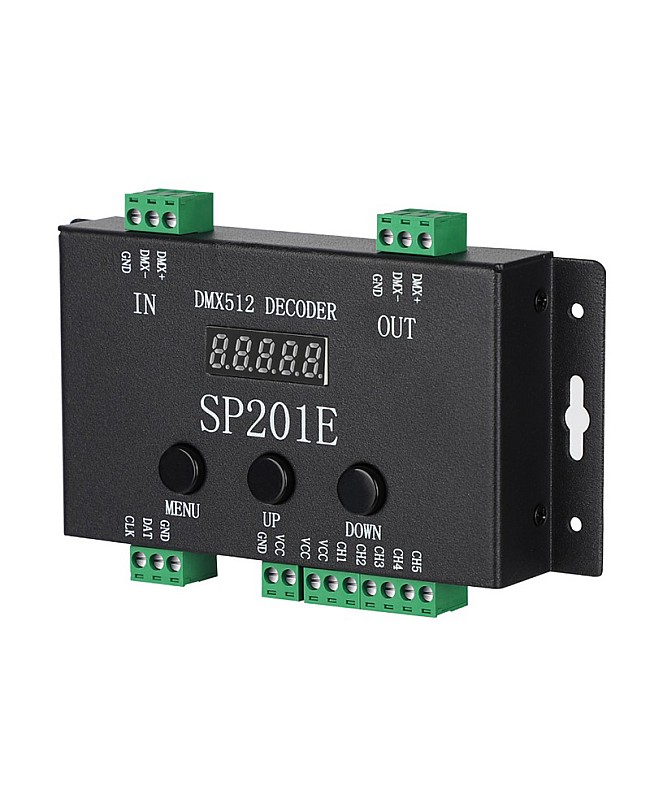 The SP201E DMX dsecoder ensures fast, synchronized communication with addressable LEDs