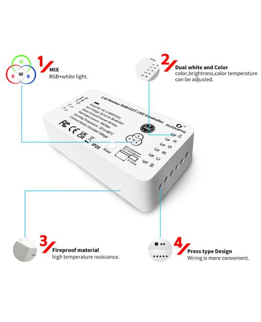 Gledopto GL-C-008P Mix RGB CCT Zigbee LED Strip Remote Controller