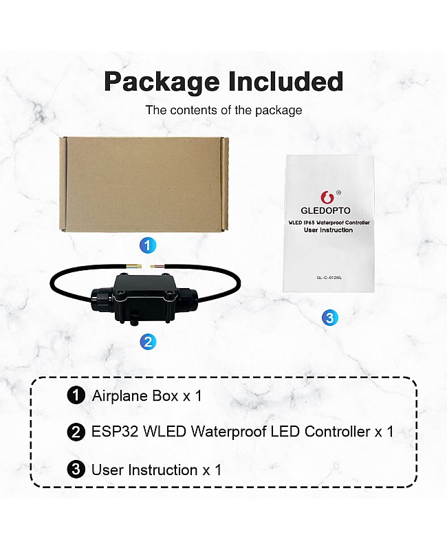 The package content of the Waterproof LED controller for addressable LED strips