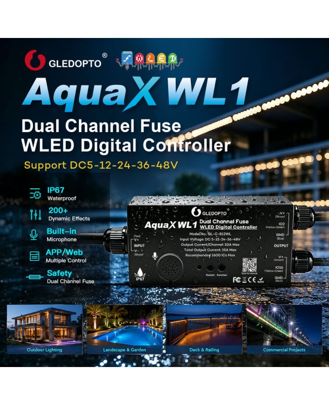 Gledopto AquaX WL1 waterproof WLED strip controller