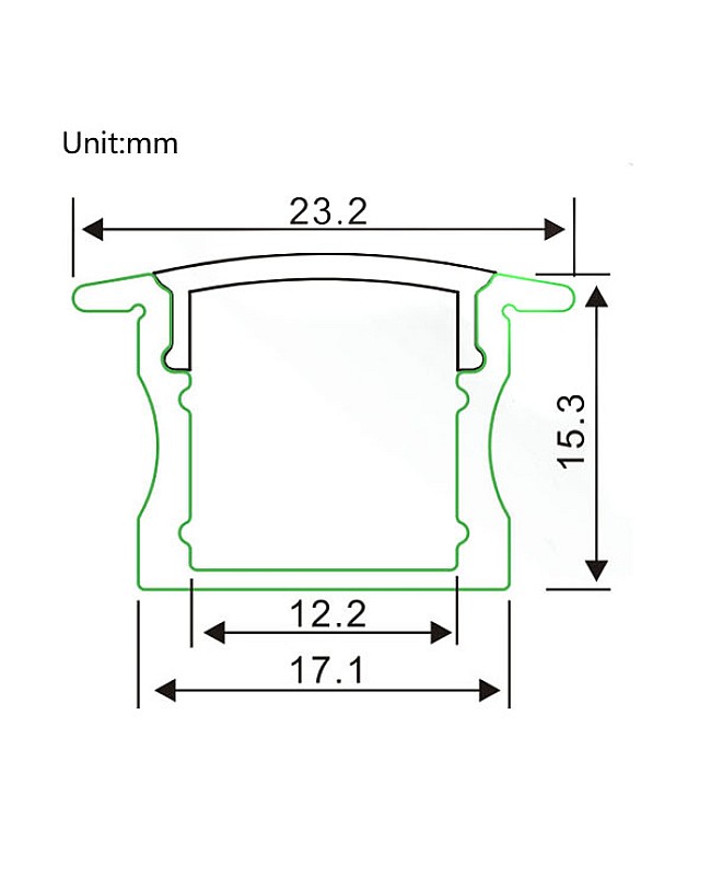 The dimension of recessed LED strip profiles