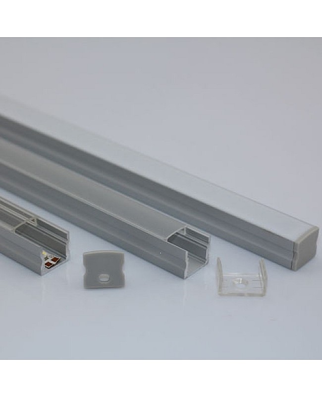 LED strip light channels with diffusers, end caps, and plastic mounting clips