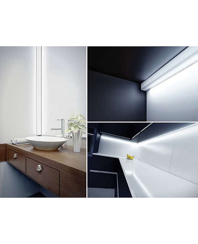 Install the corner LED profiles under cabinets for task lighting in kitchen