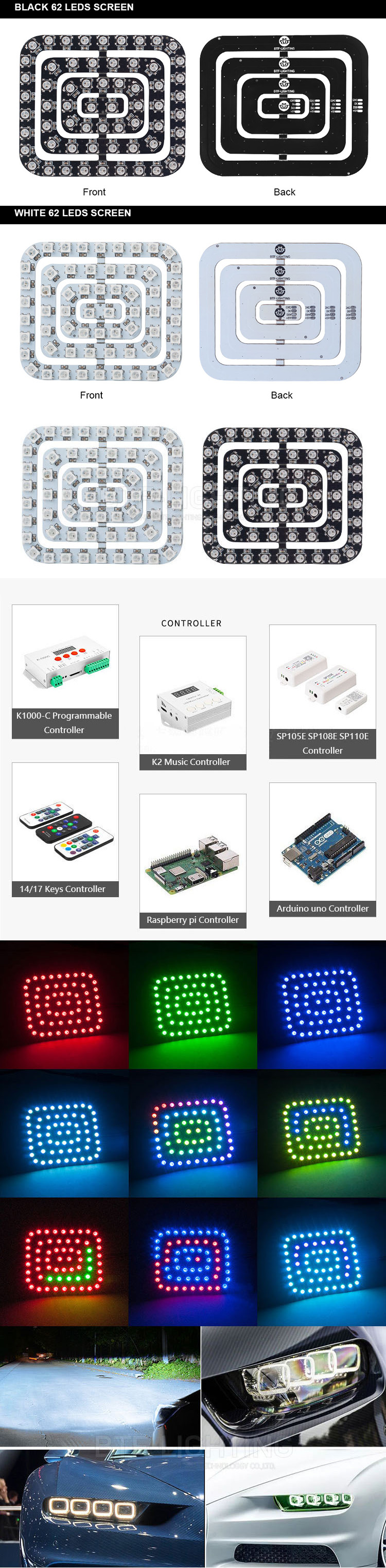 5050 Dreamcolor 62 Pixels WS2812B LED Matrix Array For Car Light