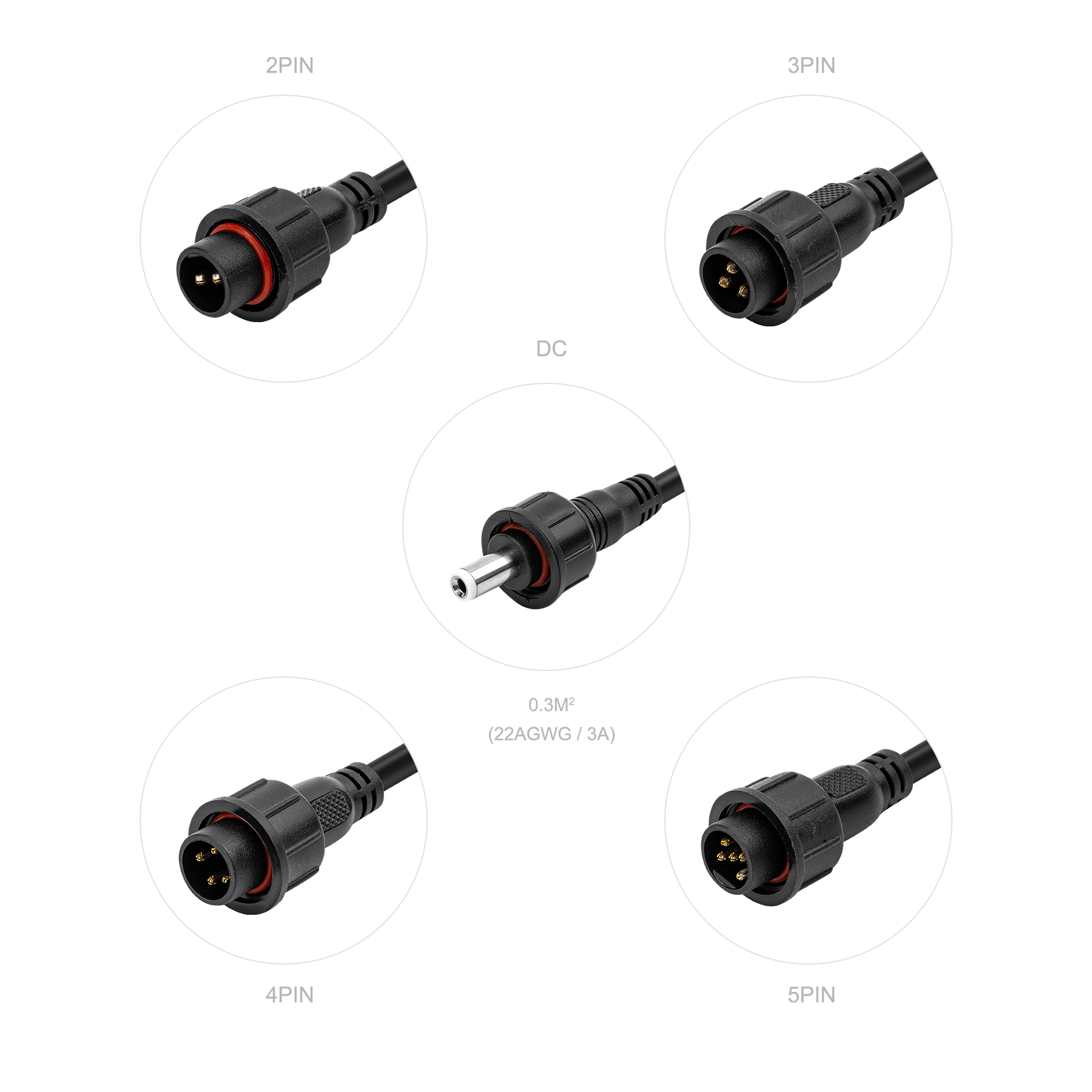 DC/2PIN/3PIN/4PIN/5PIN IP67 Waterproof LED Connectors