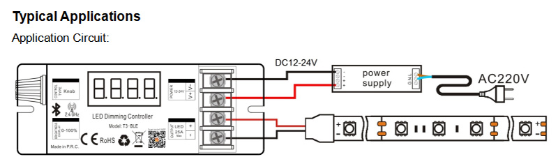 600W Hoion T3-BLE 2.4G Bluetooth Mesh Single Color Dimmer