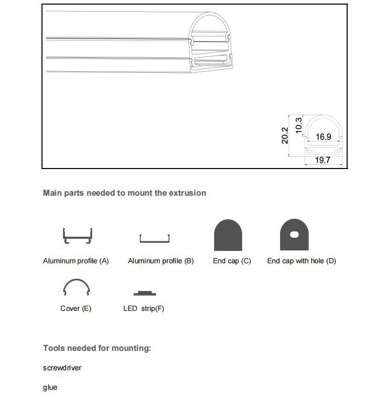  Accessories for U shape LED aluminum profile