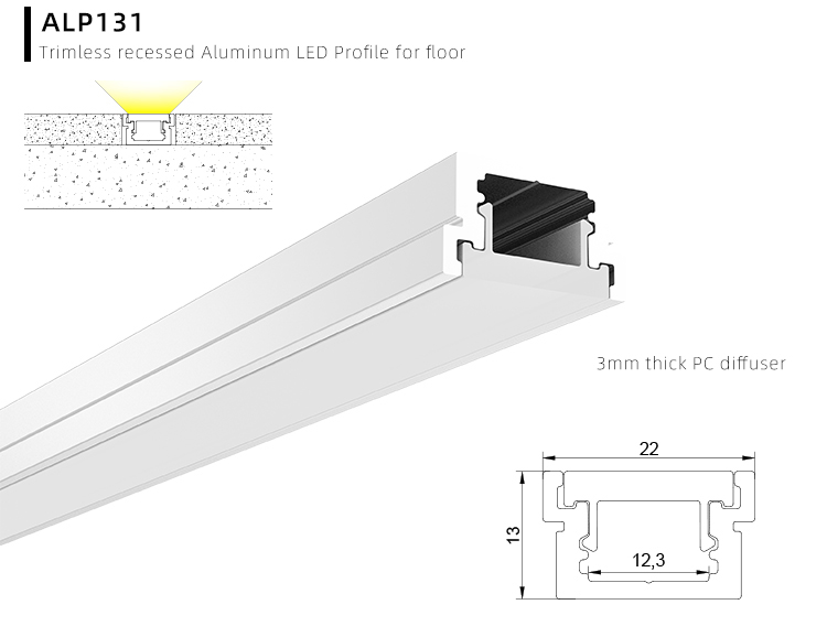 Recessed Aluminium LED Strip Light Profiles For Floor Lighting