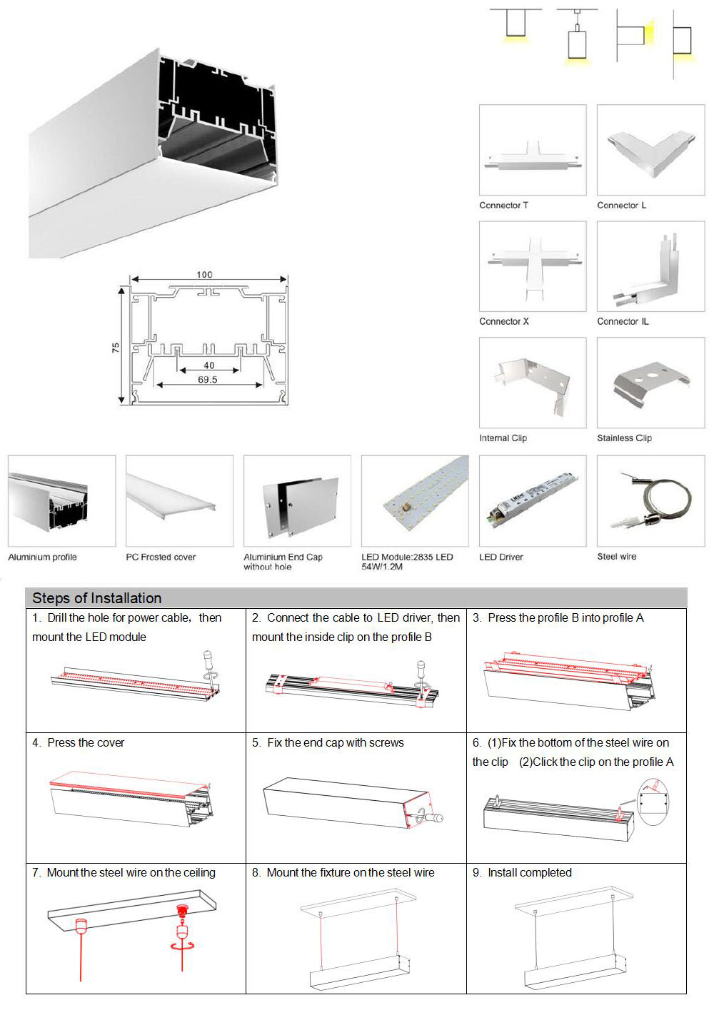 Pendant 4 Inches LED Strip Track Diffuser For Main Lighting