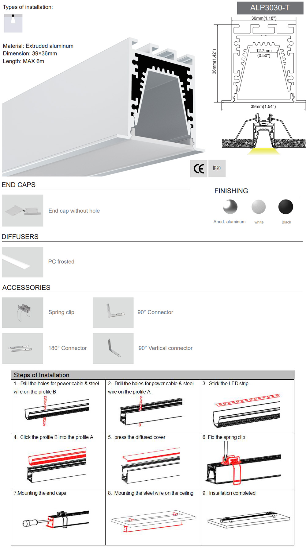 39MM Recessed Rope Light Channel For Ceiling
