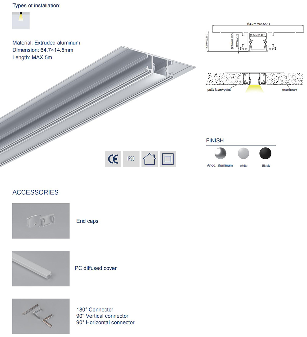 12.5mm plasterboard LED strip channels