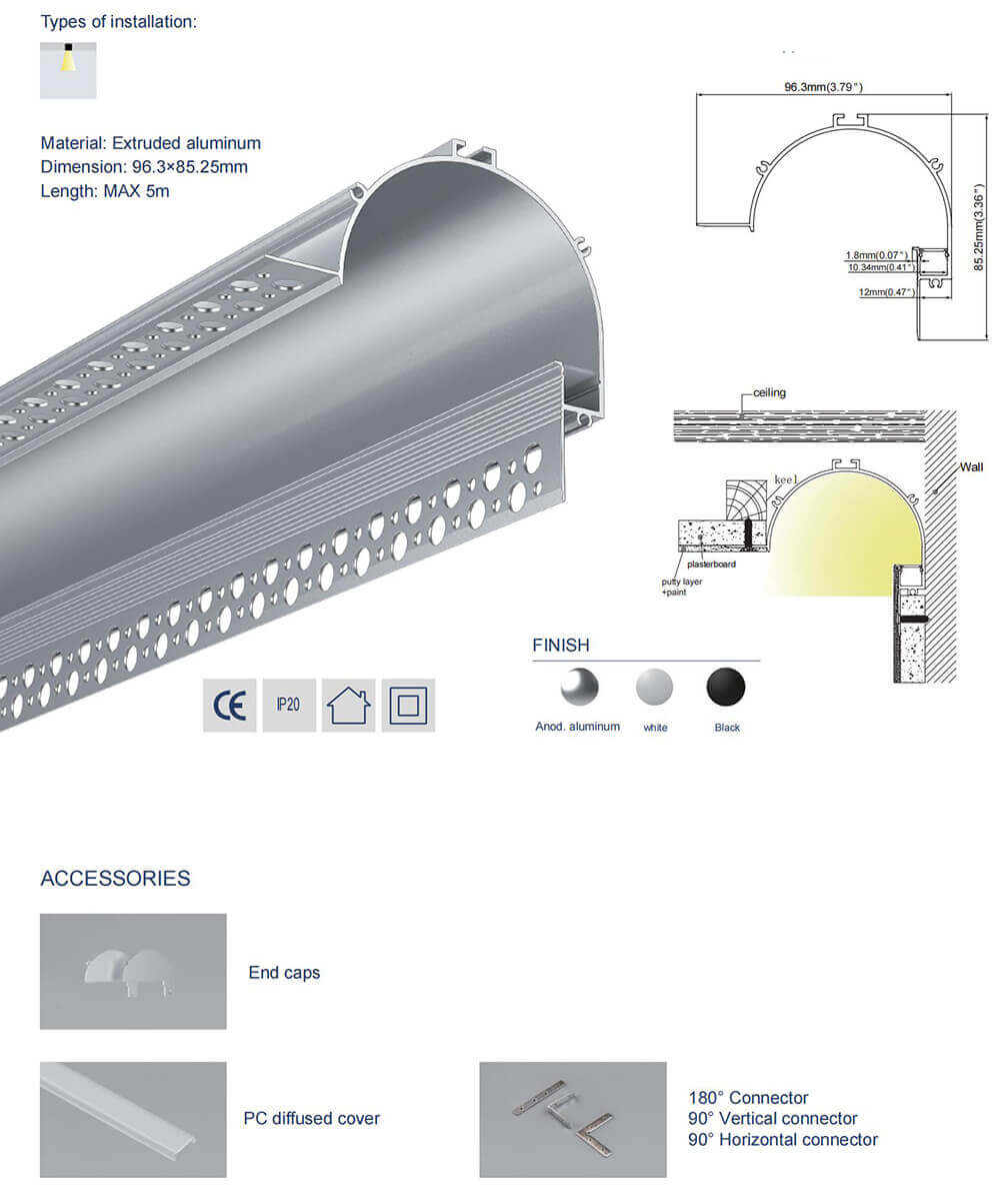 Drywall ceiling corner cove lighting LED profile