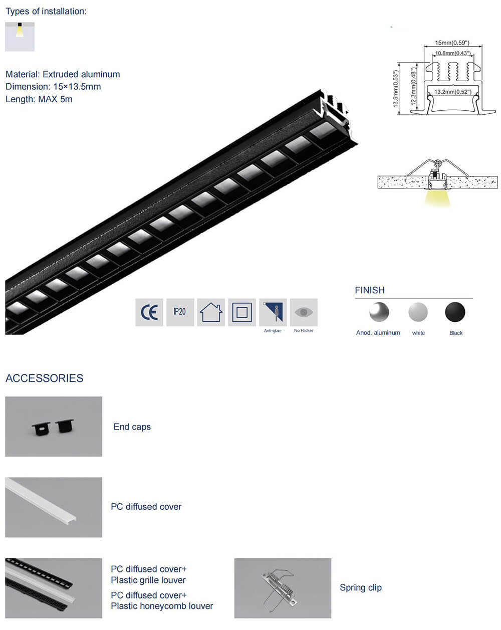 The details of recessed LED aluminum profile