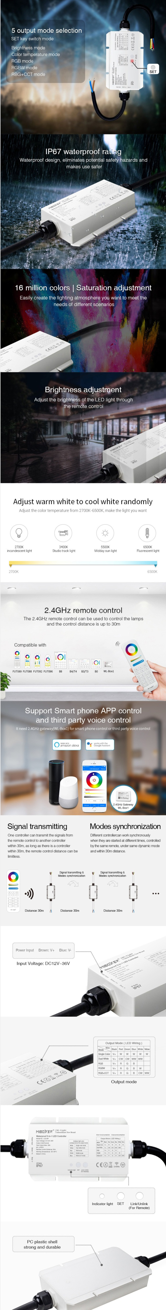 2.4G 5-In-1 MiBoxer LS2-WP Waterproof RGB CCT Controller