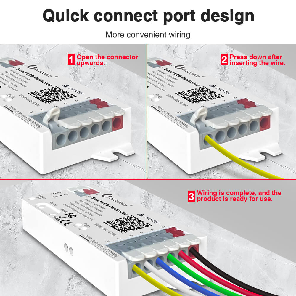 The instruction of connecting strip lights to the Matter WiFi controller