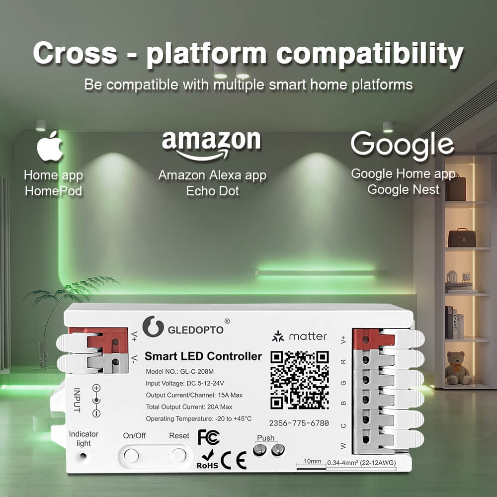 The Matter WiFi strip light controllers compatible with Apple, Amazon, Google smart home platforms
