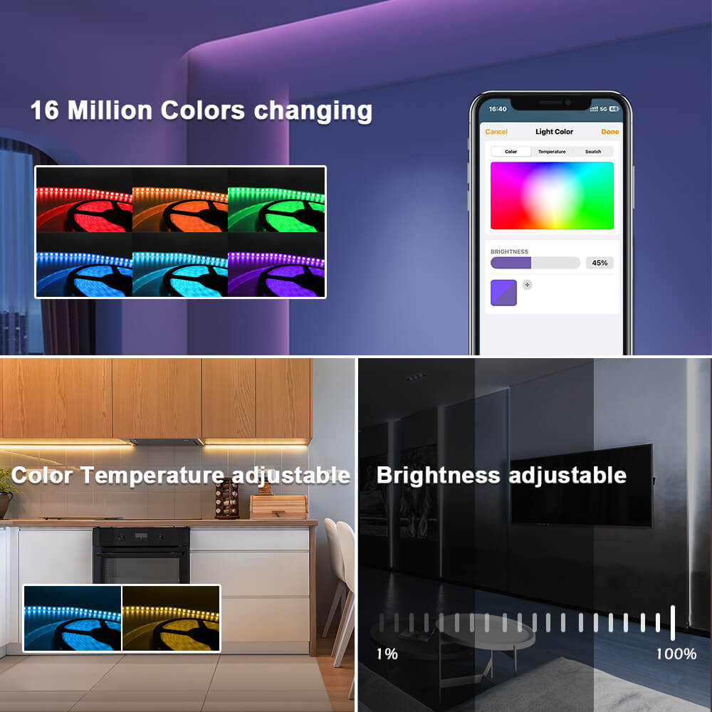 The Matter RGBCCT strip controller allows you to choose 16 million colors, adjust color temperature and brightness