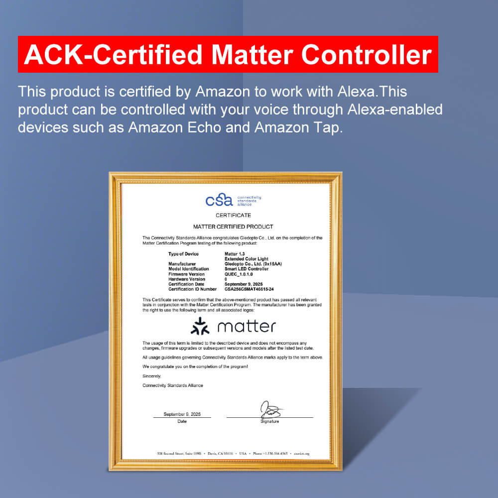This Matter controller is certified by Amazon to work with Alexa