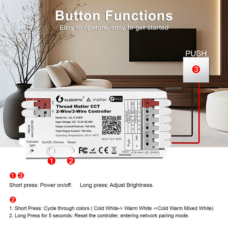 The Gledopto Matter thread dimmer has buttons for easy operation